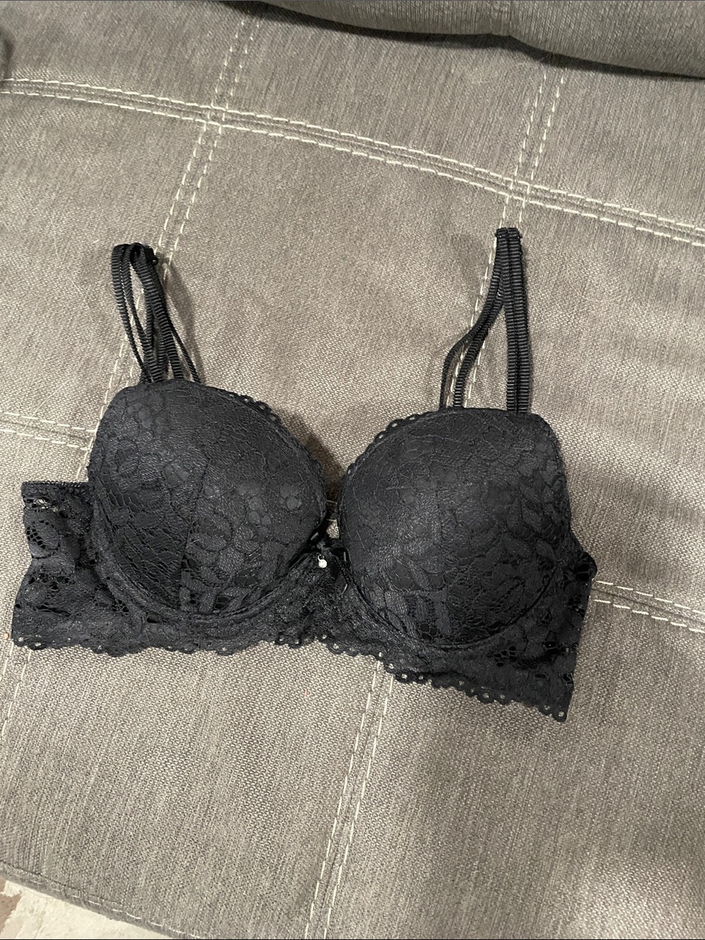 SHEIN Black Lace Padded Bra with Double Straps